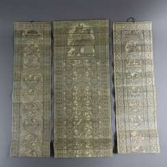 Drei filigrane Palmblatt-Faltbilder/ Tala-Pattachitra - Indien,
