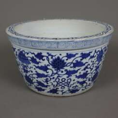 Blau-weißer Cachepot - China, zylindrische, leichte ausgestellt