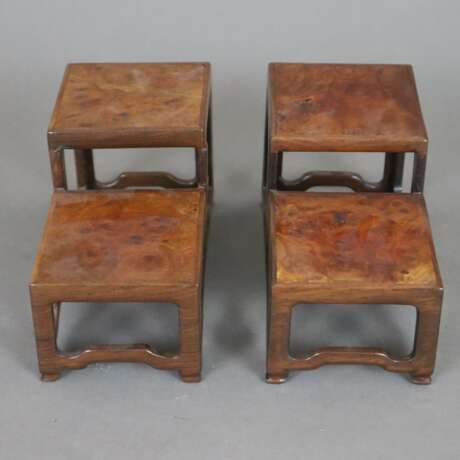 Zwei Paare Holzsockel für Miniaturgegenstände - China, Wurzelho - Foto 6