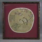 Fächerblatt - China, feine Malerei auf Seide: Vogelpaar auf blü - Foto 2