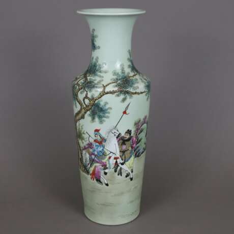 Rouleauvase - China, Porzellan mit seladongrüner Glasur und auf - Foto 1