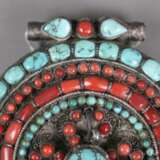 Großes Amulett / Gau mit Türkis- und Koralle-Besatz - Tibet, Si - Foto 3