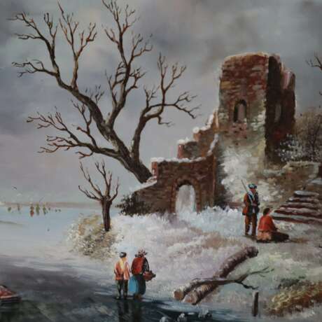 Claes, F. (XX) - Zwei zugefrorene Uferlandschaften mit Figurens - Foto 9