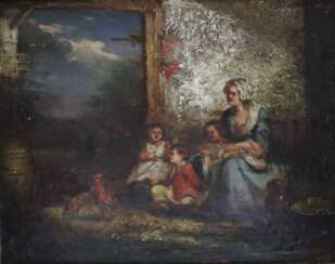 Genremaler (19. Jh.) - Mutter mit drei Kindern findet Unterschl
