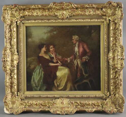 Genremaler um 1900 - Galante Szene mit Kavalier und zwei Damen - Foto 1