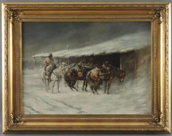 Kaiser, E. A. (19./20. Jh.) - Winterliche Szene mit Pferdestati - photo 1