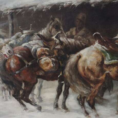 Kaiser, E. A. (19./20. Jh.) - Winterliche Szene mit Pferdestati - Foto 8