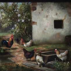 Koch, Samuel (1912 Schleswig -?, Tiermaler) - Hühner am Stall,