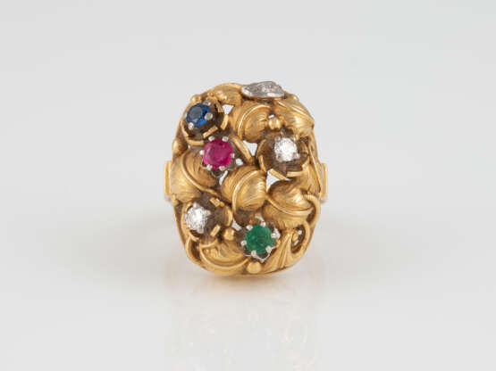 EDELSTEIN-RING Gelbgold. Ringmaß ca. 57, Ges.-Gew. ca. 16, - Foto 1