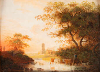 F. SIMLER Tätig um 1820 Romantische Landschaft mit Hirte u