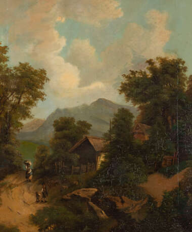 WOHL A. LONG tätig um 1860 Gebirgige Landschaft mit Bauern - photo 1