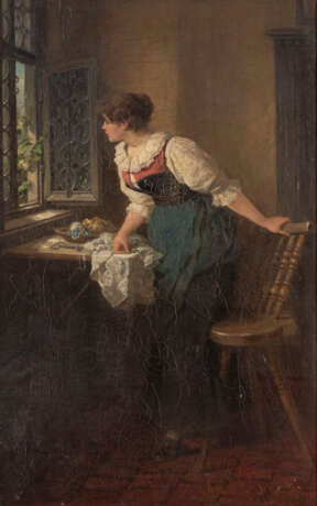 WILHELM DER ALTE ROEGGE 1829 - 1908 Mädchen schaut aus dem - фото 1