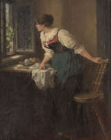 WILHELM DER ALTE ROEGGE 1829 - 1908 Mädchen schaut aus dem