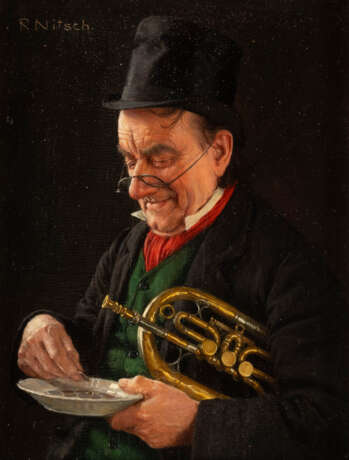 RICHARD NITSCH 1866 - 1945 Musiker Öl auf Holz. 18 x 14 c - фото 1