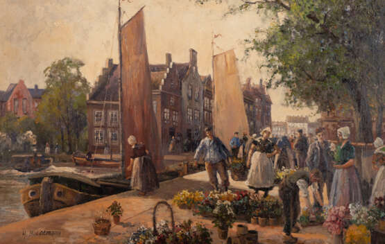 HANS ADOLF HORNEMANN 1866 - 1916 Blumenmarkt in Holland Ö - фото 1