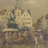 DÜSSELDORFER SCHULE um 1900 Markttag vor dem Rathaus in Dü - photo 1