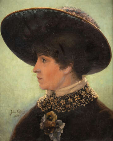 JULIEN CHARLE Porträt einer Dame mit Hut im Profil (1883) - Foto 1