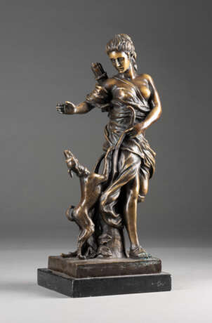 ANTOINE COYSEVOX 1640 - 1720 (nach) DIANA MIT HUND Bronze, - фото 1