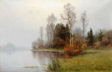 Autumn Landscape with a Lake, signed.