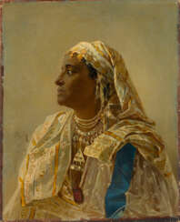 Portrait of a Moroccan Woman, signed, inscribed “Tanger” and dated 1880.