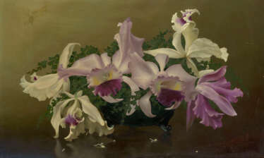 Orchids in a Vase, signed, inscribed “Paris” and dated 1939, also further signed on the reverse.