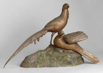 Two Pheasants, signed on the base.