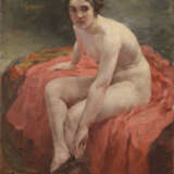 Seated Nude on a Red Drape, signed. - Foto 1