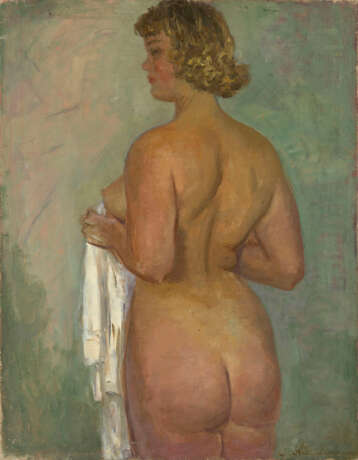 Nude with a Towel, signed, further titled in Cyrillic on the stretcher. - фото 1