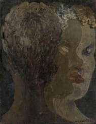 Three Heads, Portrait of Rene Crevel, signed and dated 1925, also further signed, inscribed “oil”, titled, numbered “IV”  and “48”, and dated on the stretcher, also further inscribed “Rene Crevel” on the inside of the frame.