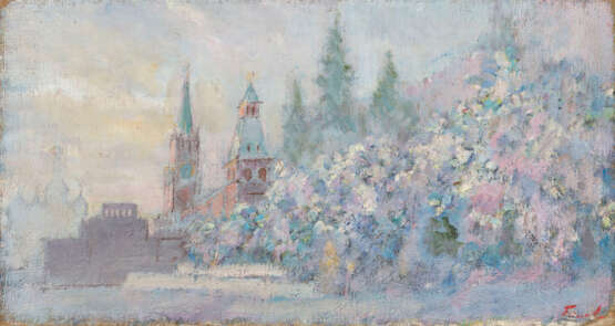 Morning in the Red Square, signed, also further signed on the reverse, further titled in Cyrillic on the stretcher. - Foto 1