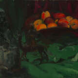 Still Life with Apples and a Deer, signed, indistinctly inscribed and dated 1923, also further titled twice, once in Cyrillc, and numbered "25" on the label on the reverse, also further titled and numbered on the label on the stretcher. - Foto 1