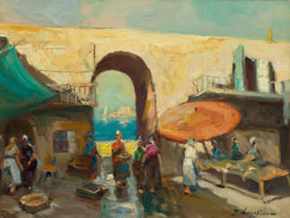 Saleya Market, Nice, signed, also further signed and titled on the reverse.