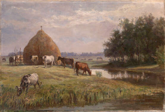 Herd Grazing by a River, signed. - Foto 1