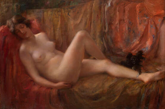 Nude with a Dog, signed and dated 1921. - Foto 1