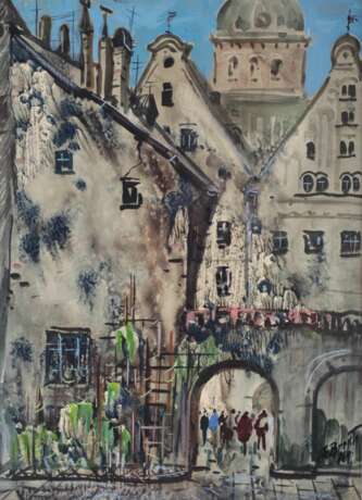 Janis Brekte. Aquarelle Old Riga. Wash and watercolor on paper 20th century - Foto 2