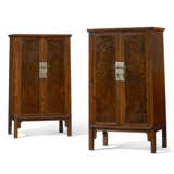 A PAIR OF BURL-INSET HUANGHUALI TAPERED CABINETS - фото 1