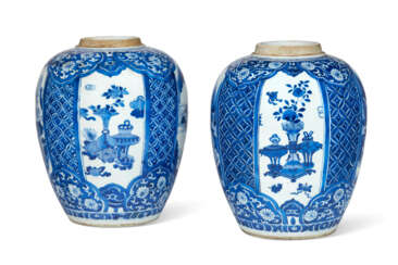 A PAIR OF BLUE AND WHITE OVOID JARS
