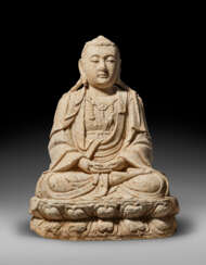 A VERY RARE LARGE DOCUMENTARY STONE FIGURE OF GUANYIN