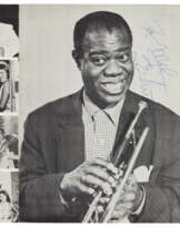 Concert programme signed by Louis Armstrong and a host of other jazz luminaries, the custom case with gift inscription from Mick Jagger