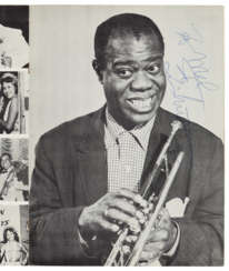 Concert programme signed by Louis Armstrong and a host of other jazz luminaries, the custom case with gift inscription from Mick Jagger