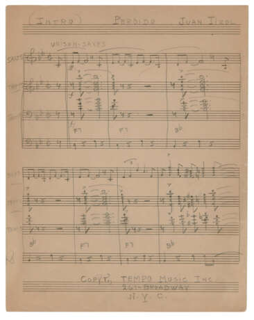 Autograph music manuscript for Juan Tizol’s Perdido, together with Duke Ellington’s first sketch arrangement for the song, 1941 - photo 1