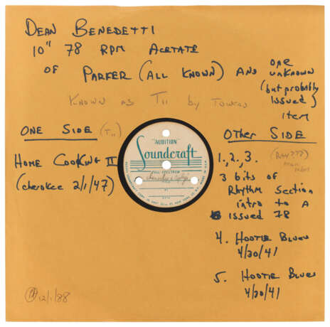 Six original acetate recordings of live performances by Charlie Parker, recorded by Dean Benedetti in Los Angeles, 1947, and used in the production of the Mosaic Records box set The Complete Dean Benedetti Recordings of Charlie Parker, released in 1990 - photo 5