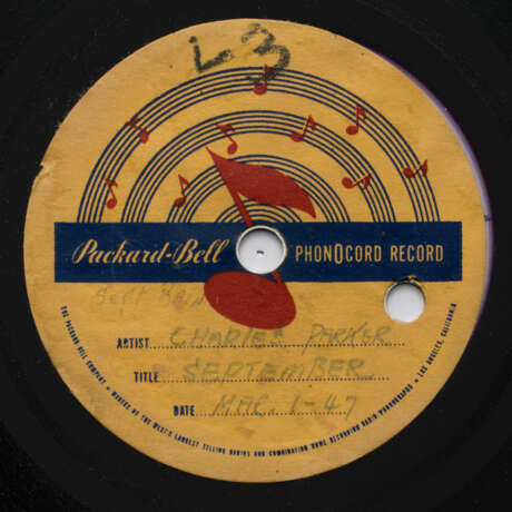 Six original acetate recordings of live performances by Charlie Parker, recorded by Dean Benedetti in Los Angeles, 1947, and used in the production of the Mosaic Records box set The Complete Dean Benedetti Recordings of Charlie Parker, released in 1990 - фото 9