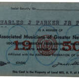 Charlie Parker`s 1950 union membership card for the Associated Musicians of Greater New York - Foto 1
