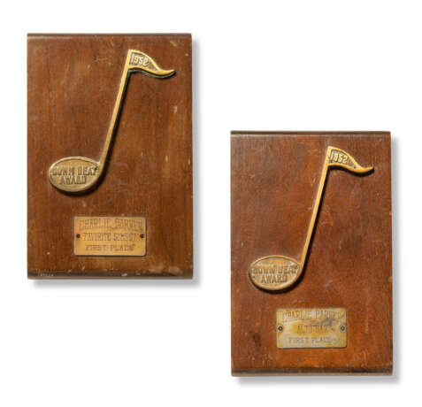 Two Down Beat awards presented to Charlie Parker for ‘Favorite Soloist: First Place’ and ‘Alto Sax: First Place’, 1952 - photo 1