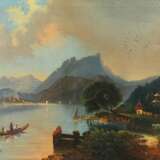 Paysage alpin avec un lac. Berg. Canvas oil 19th century - Foto 2