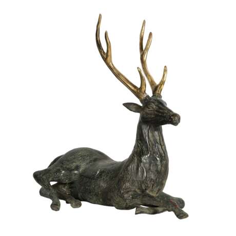 Skulptur eines ruhenden Hirsches aus Metall, 20. Jahrhundert, - Foto 1