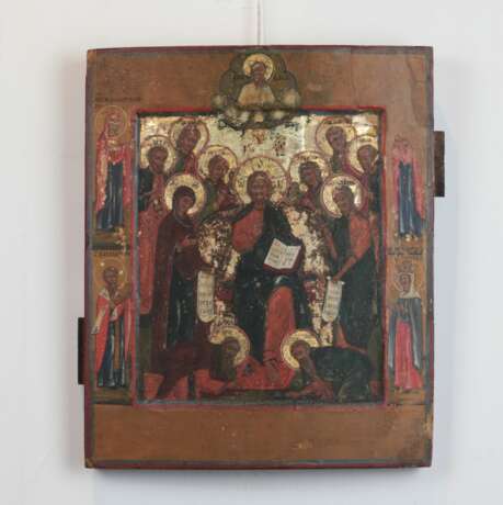Ic&ocirc;ne du Christ sur le tr&ocirc;ne. Wood gesso gilding tempera 19th century - Foto 1