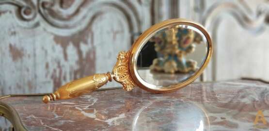 Hand mirror Empire style Gold plated brass Empire Late 19th century - photo 3
