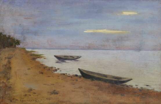 F.F. Buchholz. Paysage marin. Au bord de la mer. oil on cardboard realism Late 19th century - Foto 2